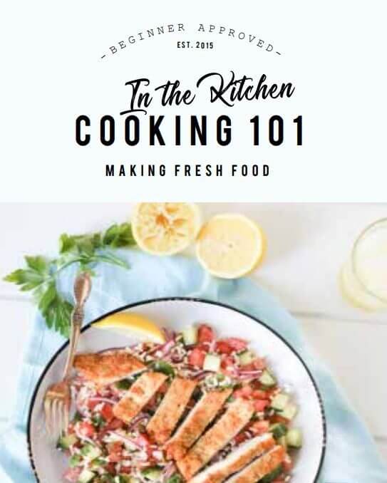 Cooking 101 book cover with fresh food recipe