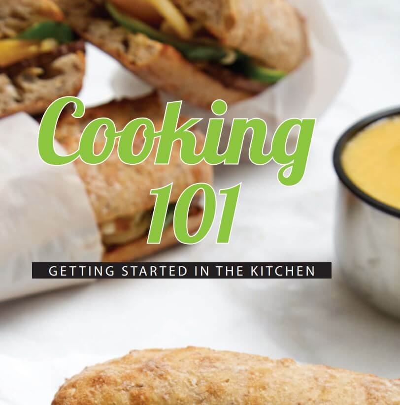 Cooking 101 guide cover with sandwich and soup