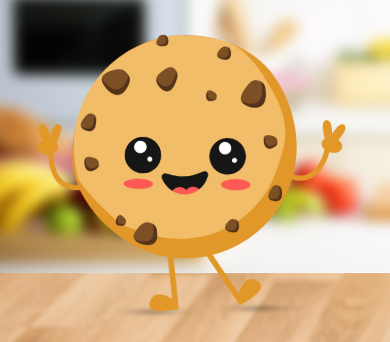 Animated smiling chocolate chip cookie character