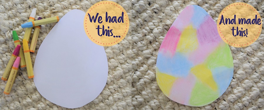 On left, crafts, on the right, crafted paper egg